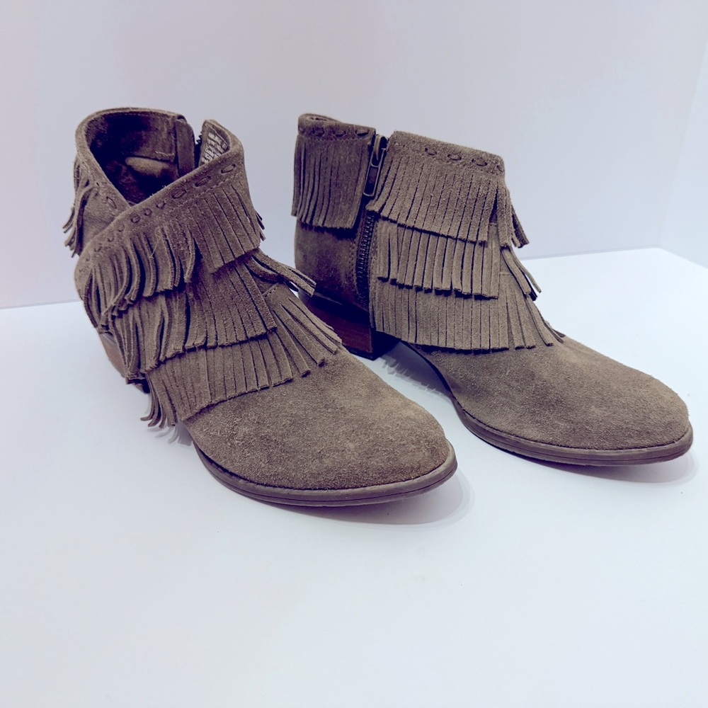 Naughty Monkey Womens Brown Fringe Ankle Booties Size 7.5
